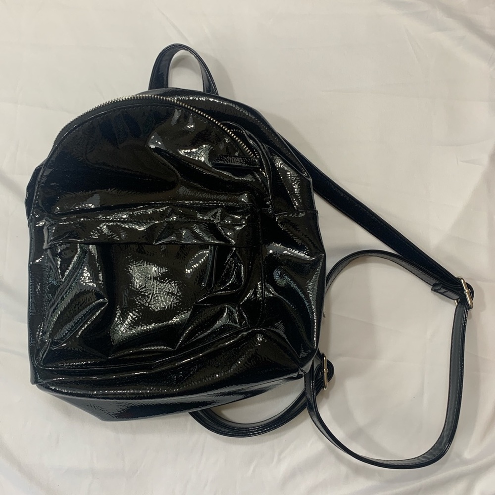 Mini black leather backpack